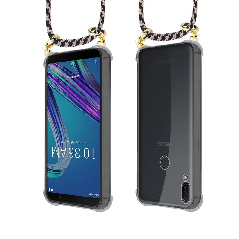 Cadorabo Handy Kette kompatibel mit Asus ZenFone MAX PRO M1 (6 Zoll) Silikon Schutzhülle mit Gold Ringen, Kordel Band und abnehmbarem Etui