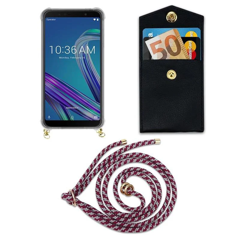 Cadorabo Handy Kette kompatibel mit Asus ZenFone MAX PRO M1 (6 Zoll) Silikon Schutzhülle mit Gold Ringen, Kordel Band und abnehmbarem Etui