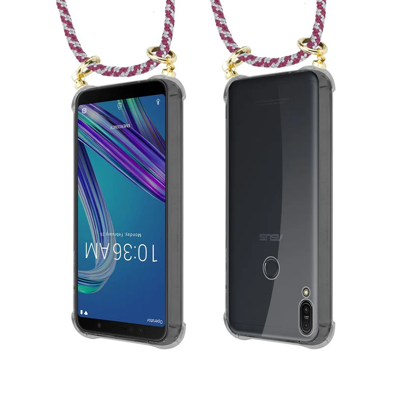 Cadorabo Handy Kette kompatibel mit Asus ZenFone MAX PRO M1 (6 Zoll) Silikon Schutzhülle mit Gold Ringen, Kordel Band und abnehmbarem Etui