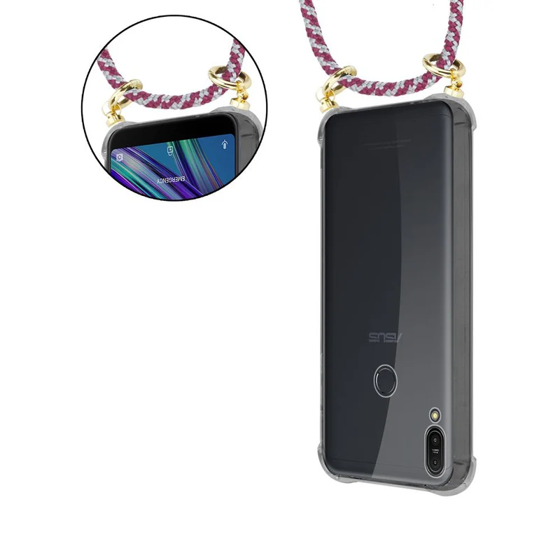 Cadorabo Handy Kette kompatibel mit Asus ZenFone MAX PRO M1 (6 Zoll) Silikon Schutzhülle mit Gold Ringen, Kordel Band und abnehmbarem Etui
