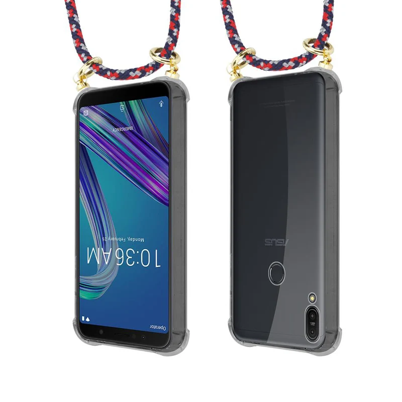 Cadorabo Handy Kette kompatibel mit Asus ZenFone MAX PRO M1 (6 Zoll) Silikon Schutzhülle mit Gold Ringen, Kordel Band und abnehmbarem Etui