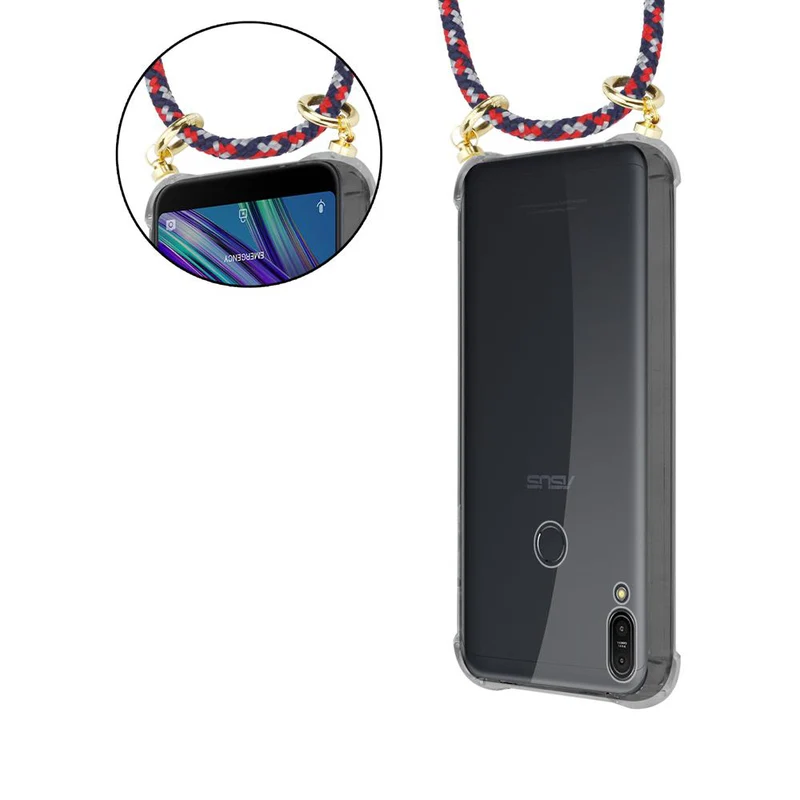 Cadorabo Handy Kette kompatibel mit Asus ZenFone MAX PRO M1 (6 Zoll) Silikon Schutzhülle mit Gold Ringen, Kordel Band und abnehmbarem Etui
