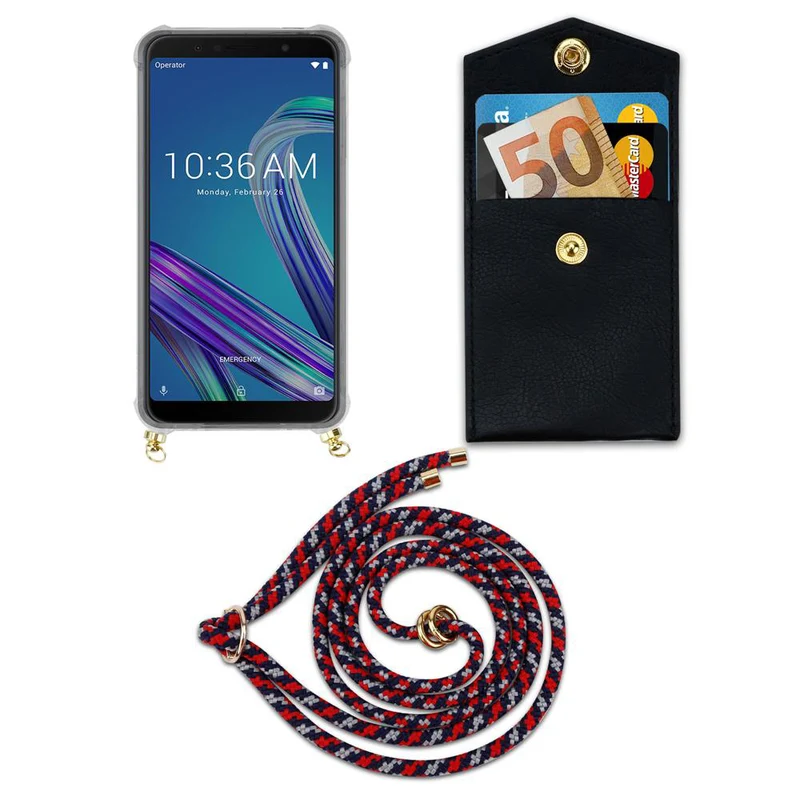 Cadorabo Handy Kette kompatibel mit Asus ZenFone MAX PRO M1 (6 Zoll) Silikon Schutzhülle mit Gold Ringen, Kordel Band und abnehmbarem Etui