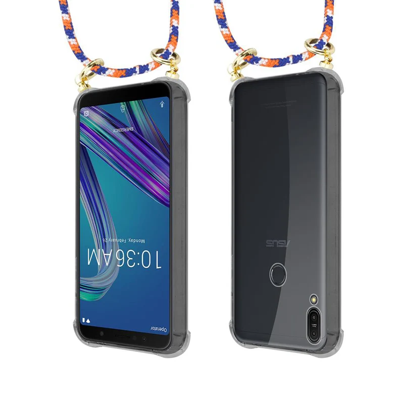 Cadorabo Handy Kette kompatibel mit Asus ZenFone MAX PRO M1 (6 Zoll) Silikon Schutzhülle mit Gold Ringen, Kordel Band und abnehmbarem Etui
