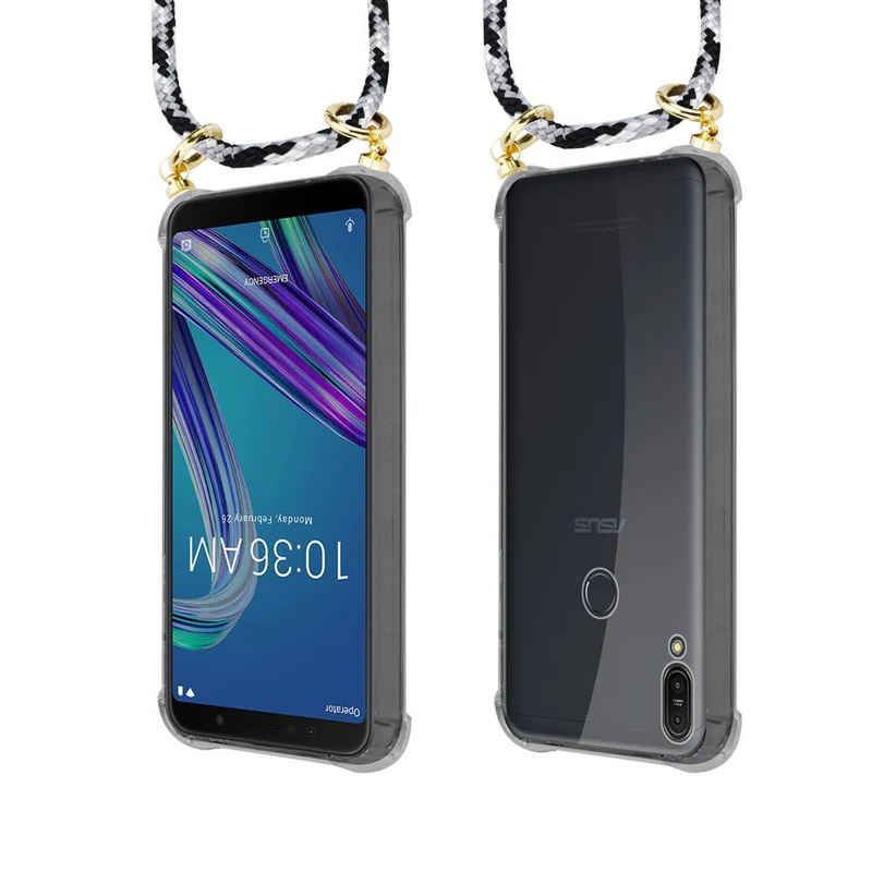 Cadorabo Handy Kette kompatibel mit Asus ZenFone MAX PRO M1 (6 Zoll) Silikon Schutzhülle mit Gold Ringen, Kordel Band und abnehmbarem Etui