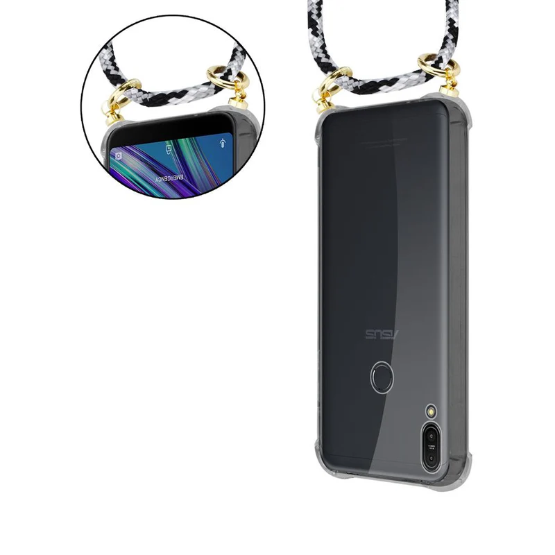 Cadorabo Handy Kette kompatibel mit Asus ZenFone MAX PRO M1 (6 Zoll) Silikon Schutzhülle mit Gold Ringen, Kordel Band und abnehmbarem Etui