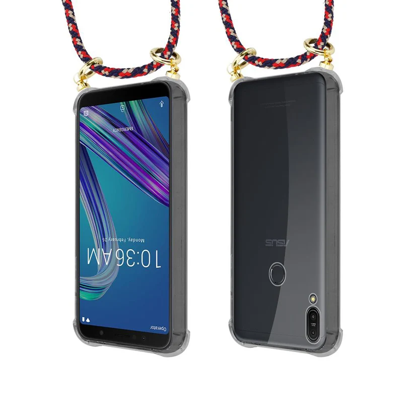 Cadorabo Handy Kette kompatibel mit Asus ZenFone MAX PRO M1 (6 Zoll) Silikon Schutzhülle mit Gold Ringen, Kordel Band und abnehmbarem Etui