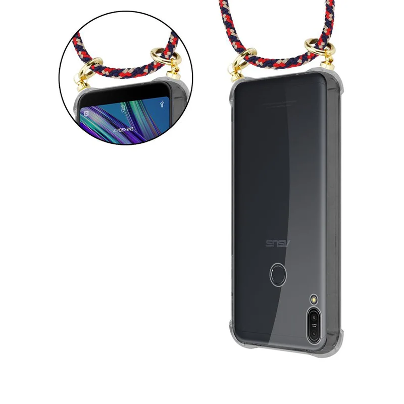Cadorabo Handy Kette kompatibel mit Asus ZenFone MAX PRO M1 (6 Zoll) Silikon Schutzhülle mit Gold Ringen, Kordel Band und abnehmbarem Etui