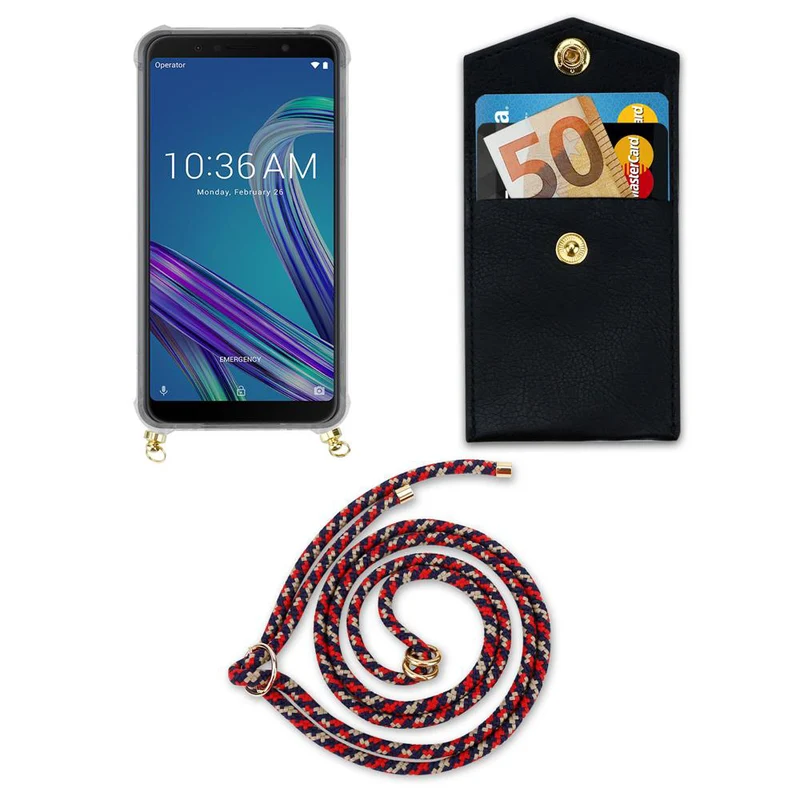 Cadorabo Handy Kette kompatibel mit Asus ZenFone MAX PRO M1 (6 Zoll) Silikon Schutzhülle mit Gold Ringen, Kordel Band und abnehmbarem Etui