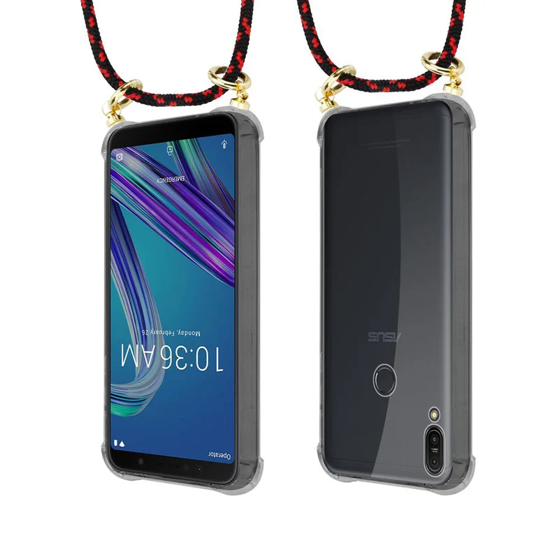 Cadorabo Handy Kette kompatibel mit Asus ZenFone MAX PRO M1 (6 Zoll) Silikon Schutzhülle mit Gold Ringen, Kordel Band und abnehmbarem Etui