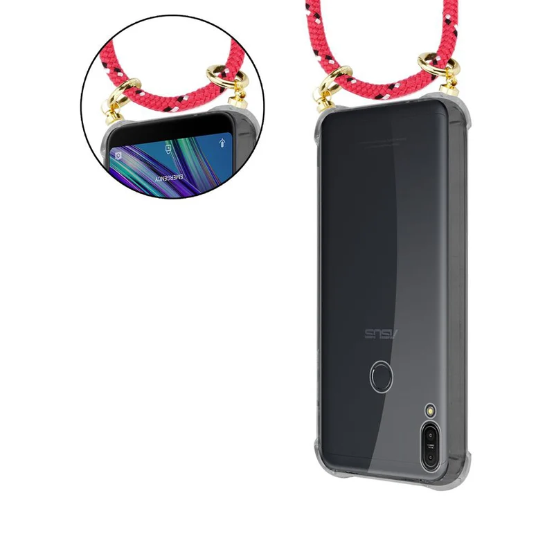 Cadorabo Handy Kette kompatibel mit Asus ZenFone MAX PRO M1 (6 Zoll) Silikon Schutzhülle mit Gold Ringen, Kordel Band und abnehmbarem Etui