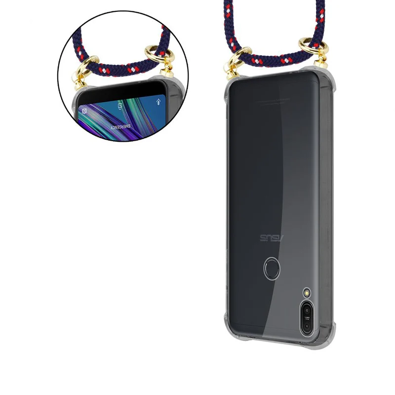 Cadorabo Handy Kette kompatibel mit Asus ZenFone MAX PRO M1 (6 Zoll) Silikon Schutzhülle mit Gold Ringen, Kordel Band und abnehmbarem Etui