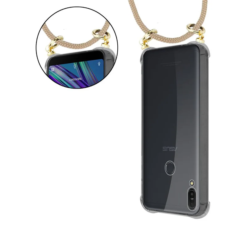 Cadorabo Handy Kette kompatibel mit Asus ZenFone MAX PRO M1 (6 Zoll) Silikon Schutzhülle mit Gold Ringen, Kordel Band und abnehmbarem Etui