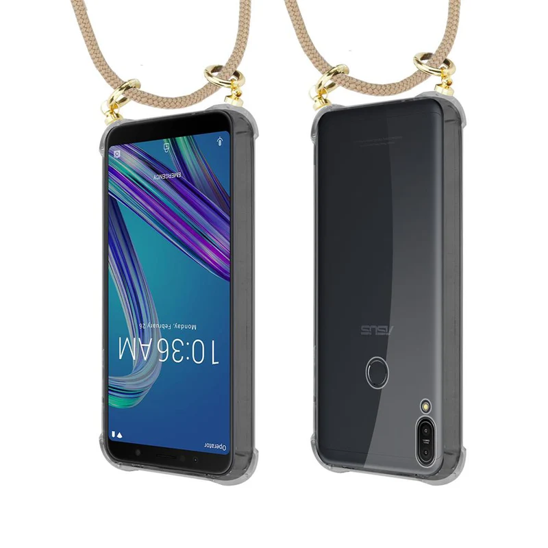 Cadorabo Handy Kette kompatibel mit Asus ZenFone MAX PRO M1 (6 Zoll) Silikon Schutzhülle mit Gold Ringen, Kordel Band und abnehmbarem Etui