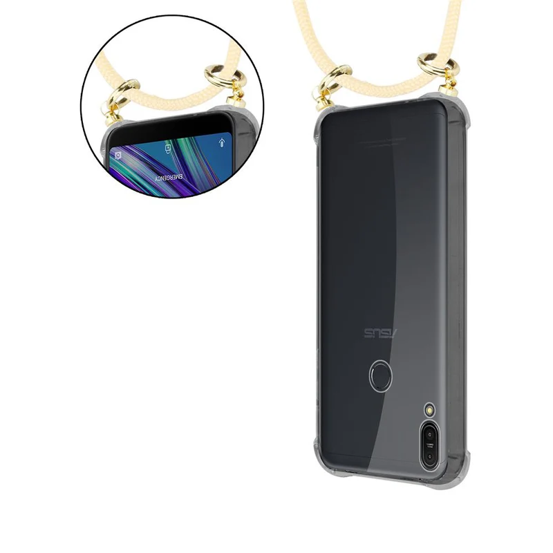 Cadorabo Handy Kette kompatibel mit Asus ZenFone MAX PRO M1 (6 Zoll) Silikon Schutzhülle mit Gold Ringen, Kordel Band und abnehmbarem Etui