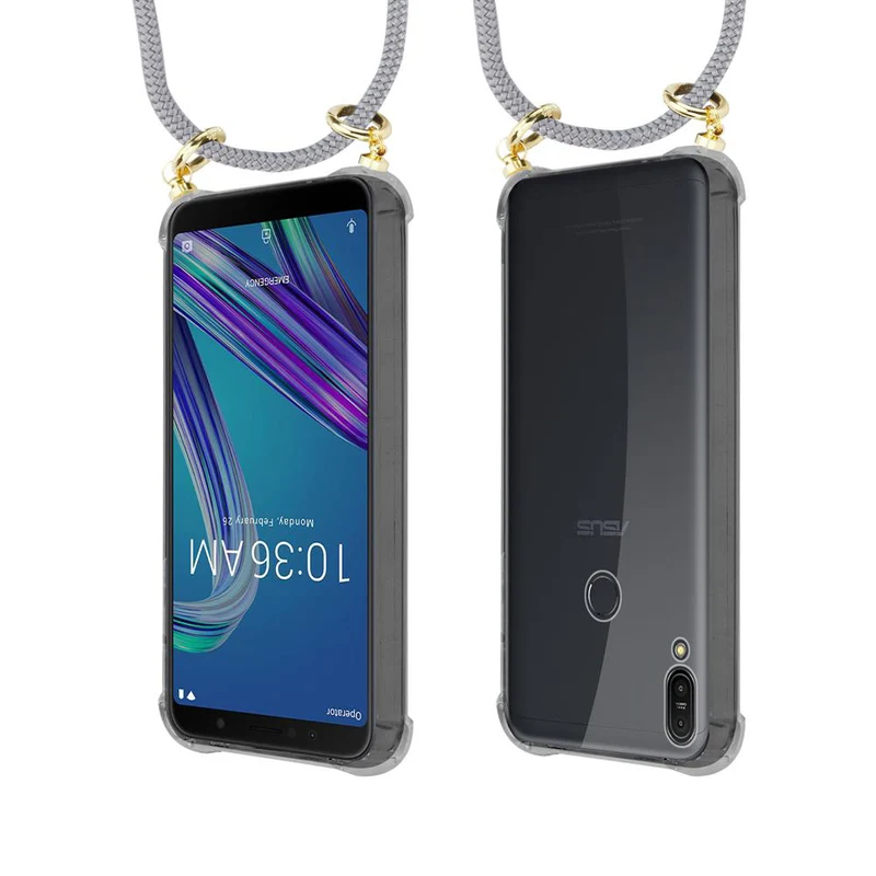 Cadorabo Handy Kette kompatibel mit Asus ZenFone MAX PRO M1 (6 Zoll) Silikon Schutzhülle mit Gold Ringen, Kordel Band und abnehmbarem Etui