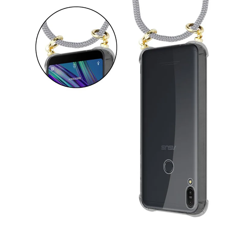Cadorabo Handy Kette kompatibel mit Asus ZenFone MAX PRO M1 (6 Zoll) Silikon Schutzhülle mit Gold Ringen, Kordel Band und abnehmbarem Etui