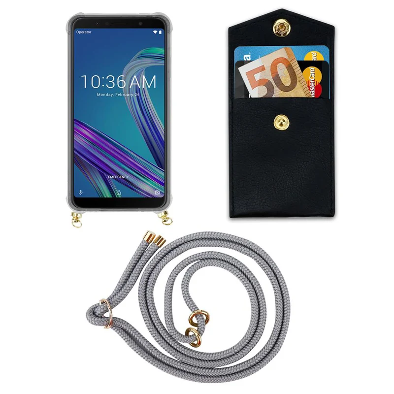 Cadorabo Handy Kette kompatibel mit Asus ZenFone MAX PRO M1 (6 Zoll) Silikon Schutzhülle mit Gold Ringen, Kordel Band und abnehmbarem Etui