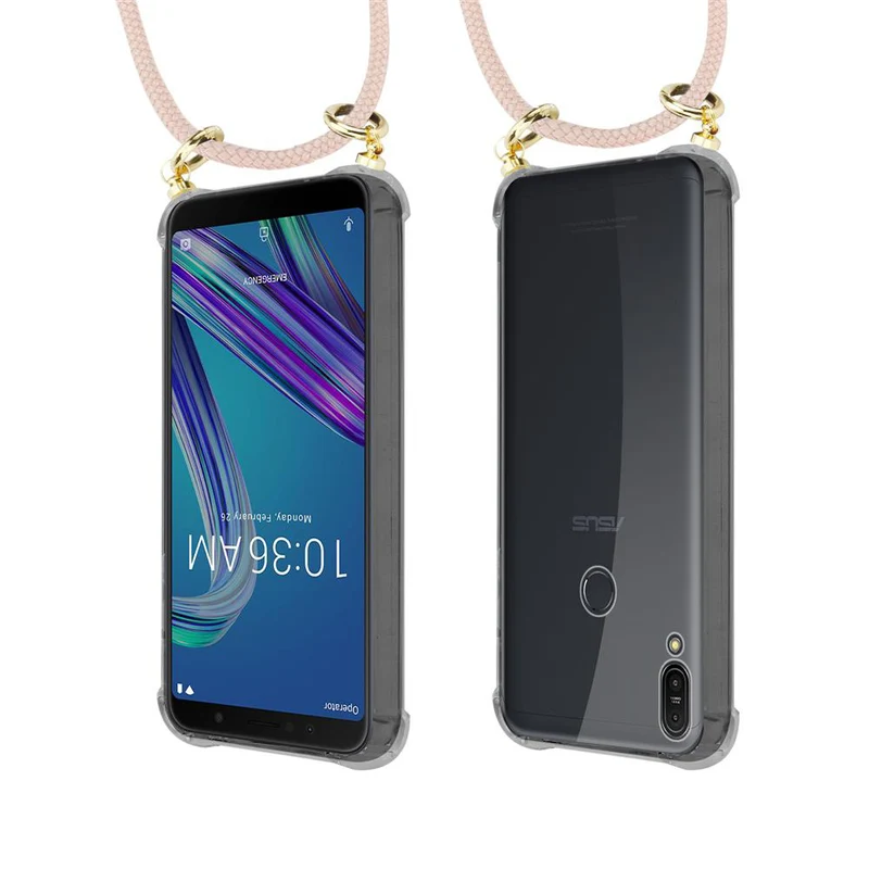 Cadorabo Handy Kette kompatibel mit Asus ZenFone MAX PRO M1 (6 Zoll) Silikon Schutzhülle mit Gold Ringen, Kordel Band und abnehmbarem Etui