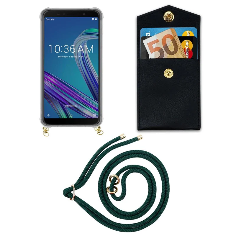 Cadorabo Handy Kette kompatibel mit Asus ZenFone MAX PRO M1 (6 Zoll) Silikon Schutzhülle mit Gold Ringen, Kordel Band und abnehmbarem Etui