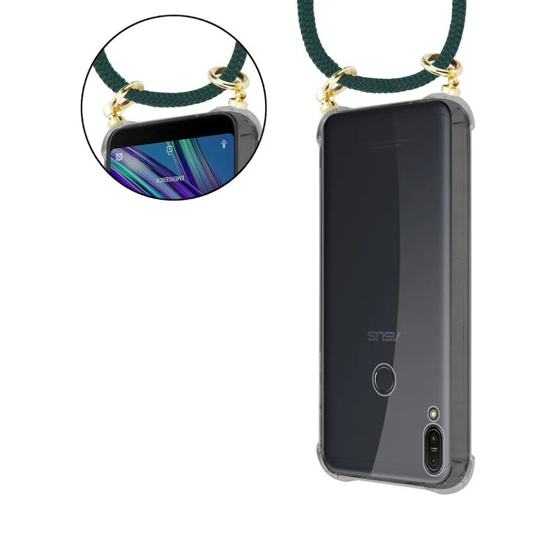 Cadorabo Handy Kette kompatibel mit Asus ZenFone MAX PRO M1 (6 Zoll) Silikon Schutzhülle mit Gold Ringen, Kordel Band und abnehmbarem Etui