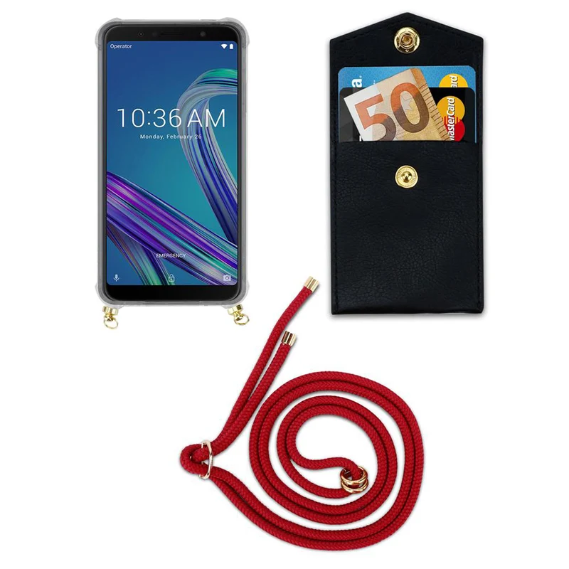 Cadorabo Handy Kette kompatibel mit Asus ZenFone MAX PRO M1 (6 Zoll) Silikon Schutzhülle mit Gold Ringen, Kordel Band und abnehmbarem Etui