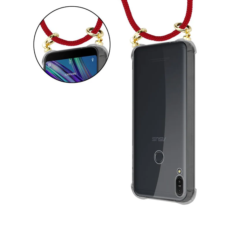 Cadorabo Handy Kette kompatibel mit Asus ZenFone MAX PRO M1 (6 Zoll) Silikon Schutzhülle mit Gold Ringen, Kordel Band und abnehmbarem Etui