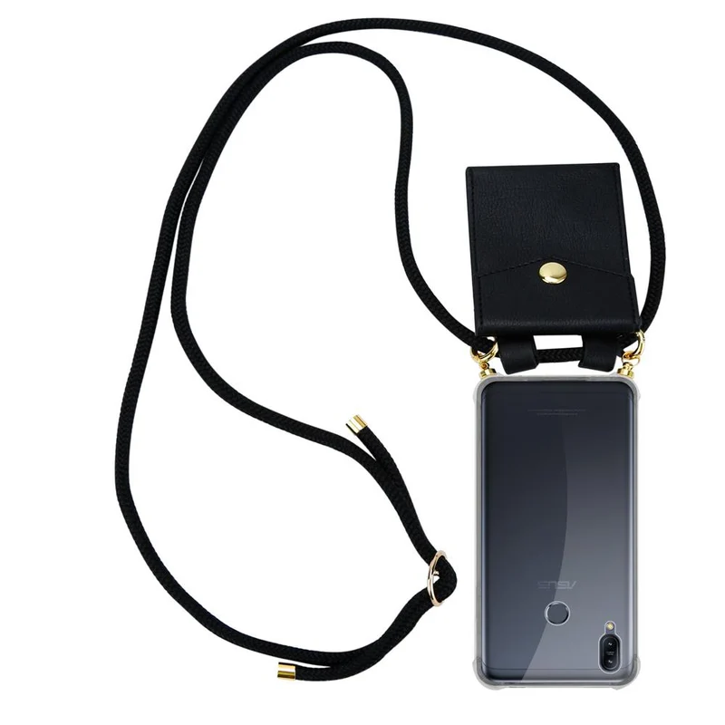 Cadorabo Handy Kette kompatibel mit Asus ZenFone MAX M2 Silikon Schutzhülle mit Gold Ringen, Kordel Band und abnehmbarem Etui