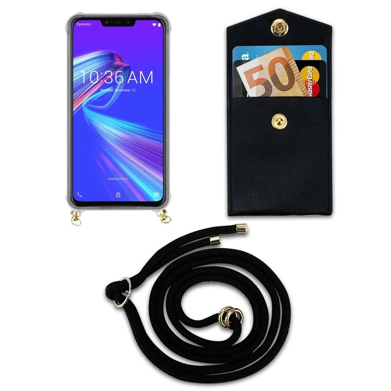 Cadorabo Handy Kette kompatibel mit Asus ZenFone MAX M2 Silikon Schutzhülle mit Gold Ringen, Kordel Band und abnehmbarem Etui