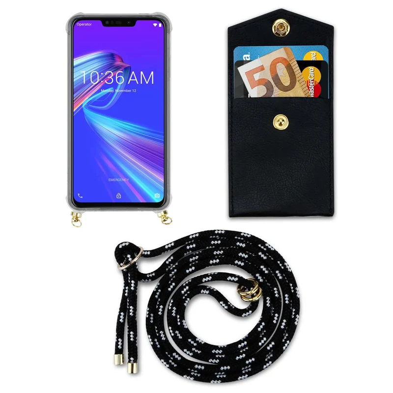 Cadorabo Handy Kette kompatibel mit Asus ZenFone MAX M2 Silikon Schutzhülle mit Gold Ringen, Kordel Band und abnehmbarem Etui