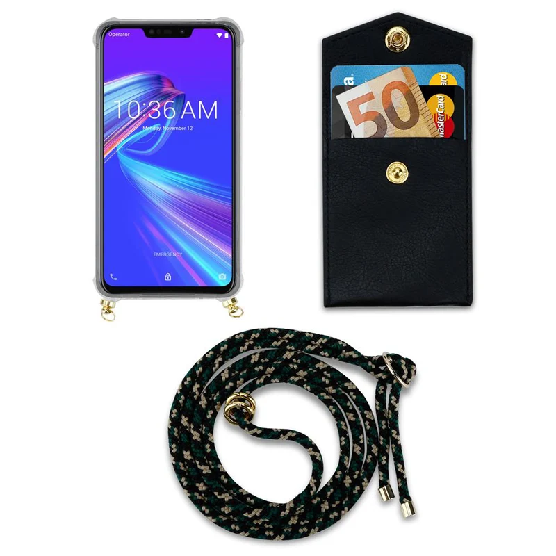 Cadorabo Handy Kette kompatibel mit Asus ZenFone MAX M2 Silikon Schutzhülle mit Gold Ringen, Kordel Band und abnehmbarem Etui