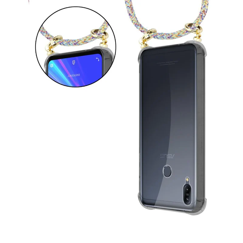 Cadorabo Handy Kette kompatibel mit Asus ZenFone MAX M2 Silikon Schutzhülle mit Gold Ringen, Kordel Band und abnehmbarem Etui