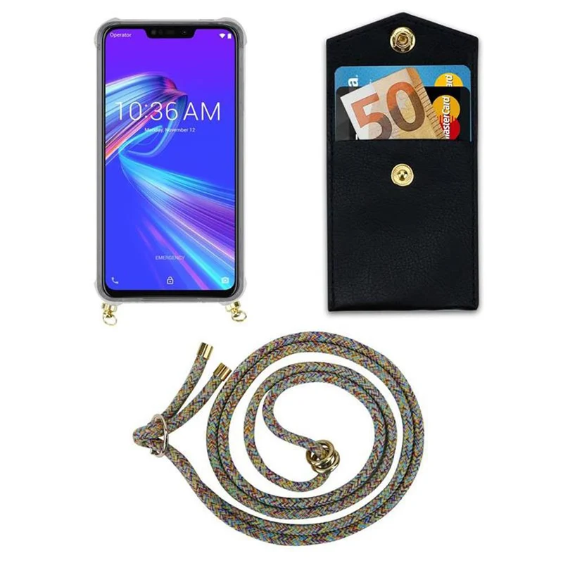Cadorabo Handy Kette kompatibel mit Asus ZenFone MAX M2 Silikon Schutzhülle mit Gold Ringen, Kordel Band und abnehmbarem Etui