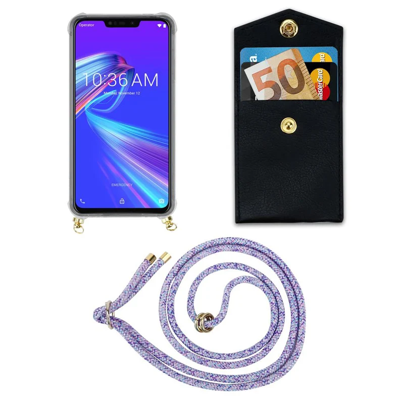 Cadorabo Handy Kette kompatibel mit Asus ZenFone MAX M2 Silikon Schutzhülle mit Gold Ringen, Kordel Band und abnehmbarem Etui