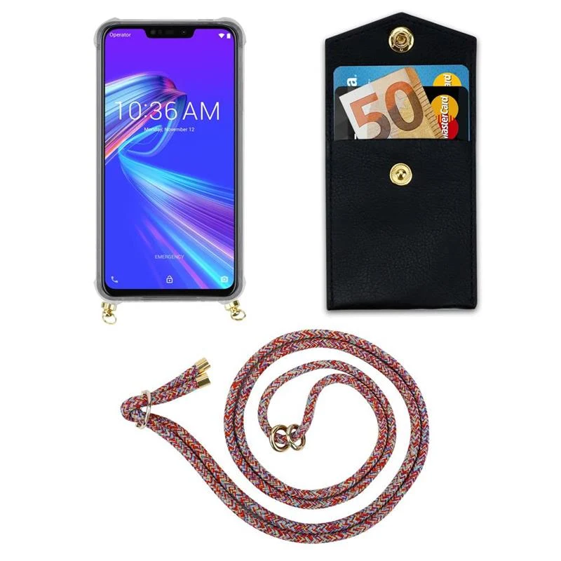 Cadorabo Handy Kette kompatibel mit Asus ZenFone MAX M2 Silikon Schutzhülle mit Gold Ringen, Kordel Band und abnehmbarem Etui