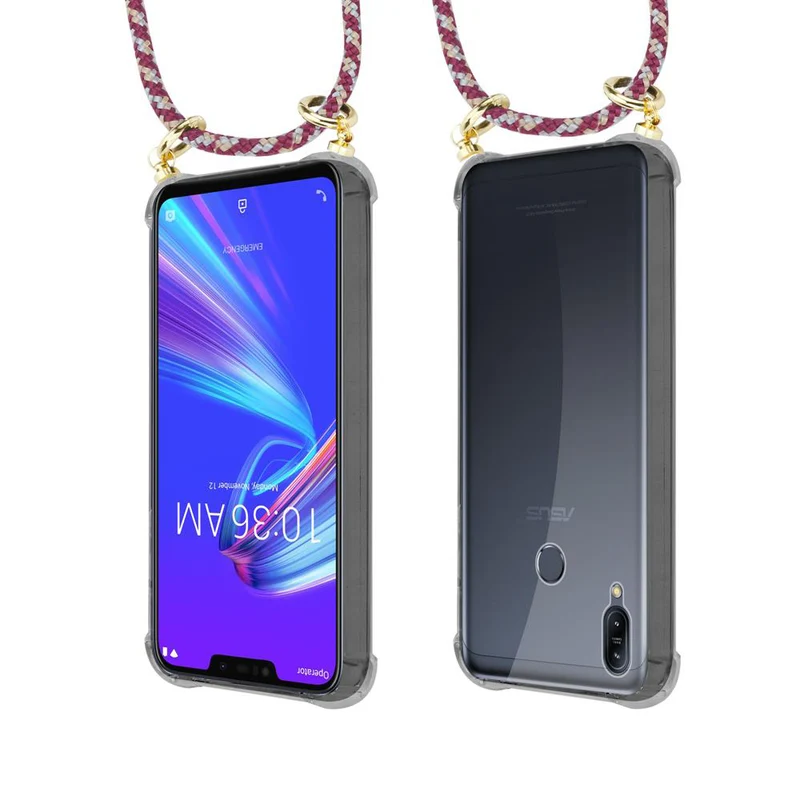 Cadorabo Handy Kette kompatibel mit Asus ZenFone MAX M2 Silikon Schutzhülle mit Gold Ringen, Kordel Band und abnehmbarem Etui