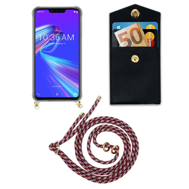 Cadorabo Handy Kette kompatibel mit Asus ZenFone MAX M2 Silikon Schutzhülle mit Gold Ringen, Kordel Band und abnehmbarem Etui