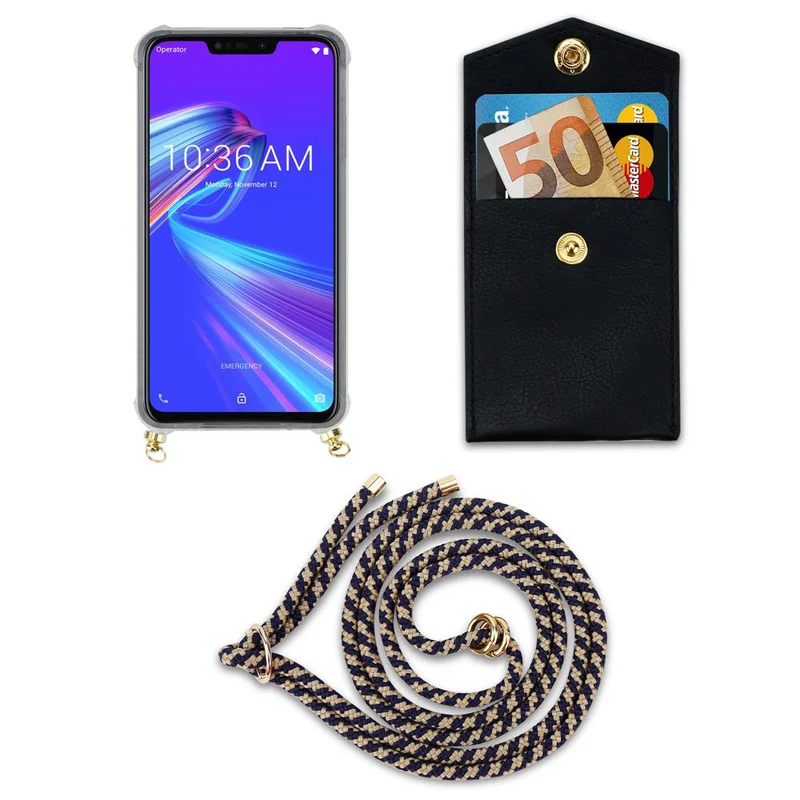 Cadorabo Handy Kette kompatibel mit Asus ZenFone MAX M2 Silikon Schutzhülle mit Gold Ringen, Kordel Band und abnehmbarem Etui