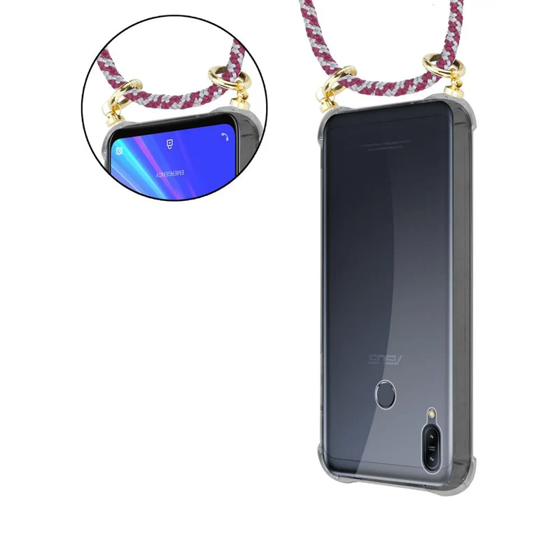 Cadorabo Handy Kette kompatibel mit Asus ZenFone MAX M2 Silikon Schutzhülle mit Gold Ringen, Kordel Band und abnehmbarem Etui