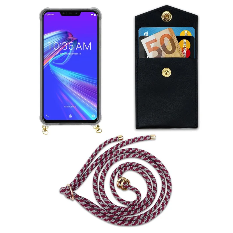 Cadorabo Handy Kette kompatibel mit Asus ZenFone MAX M2 Silikon Schutzhülle mit Gold Ringen, Kordel Band und abnehmbarem Etui