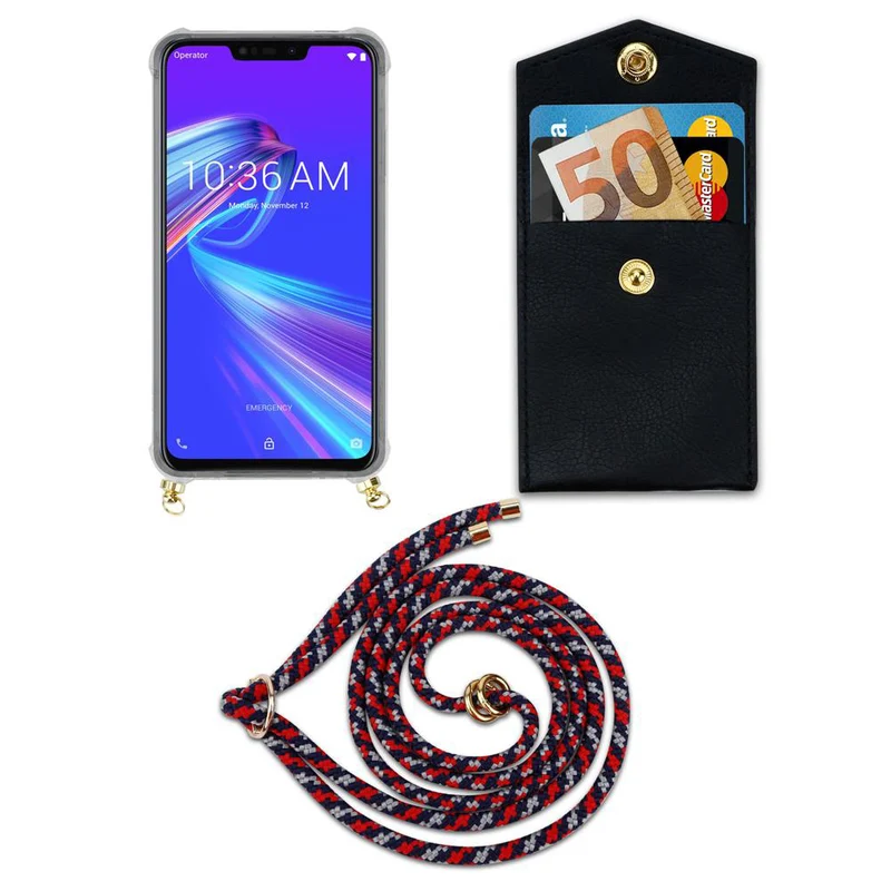 Cadorabo Handy Kette kompatibel mit Asus ZenFone MAX M2 Silikon Schutzhülle mit Gold Ringen, Kordel Band und abnehmbarem Etui