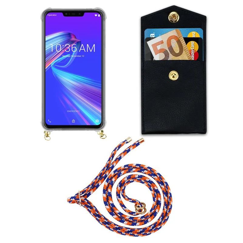 Cadorabo Handy Kette kompatibel mit Asus ZenFone MAX M2 Silikon Schutzhülle mit Gold Ringen, Kordel Band und abnehmbarem Etui