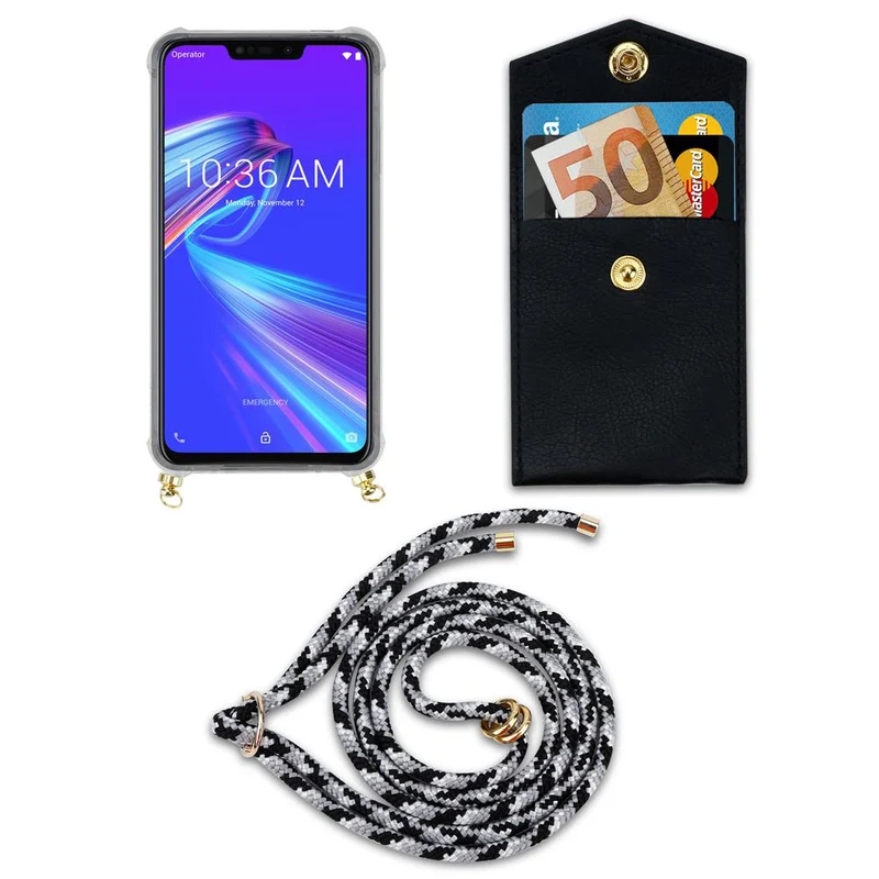 Cadorabo Handy Kette kompatibel mit Asus ZenFone MAX M2 Silikon Schutzhülle mit Gold Ringen, Kordel Band und abnehmbarem Etui