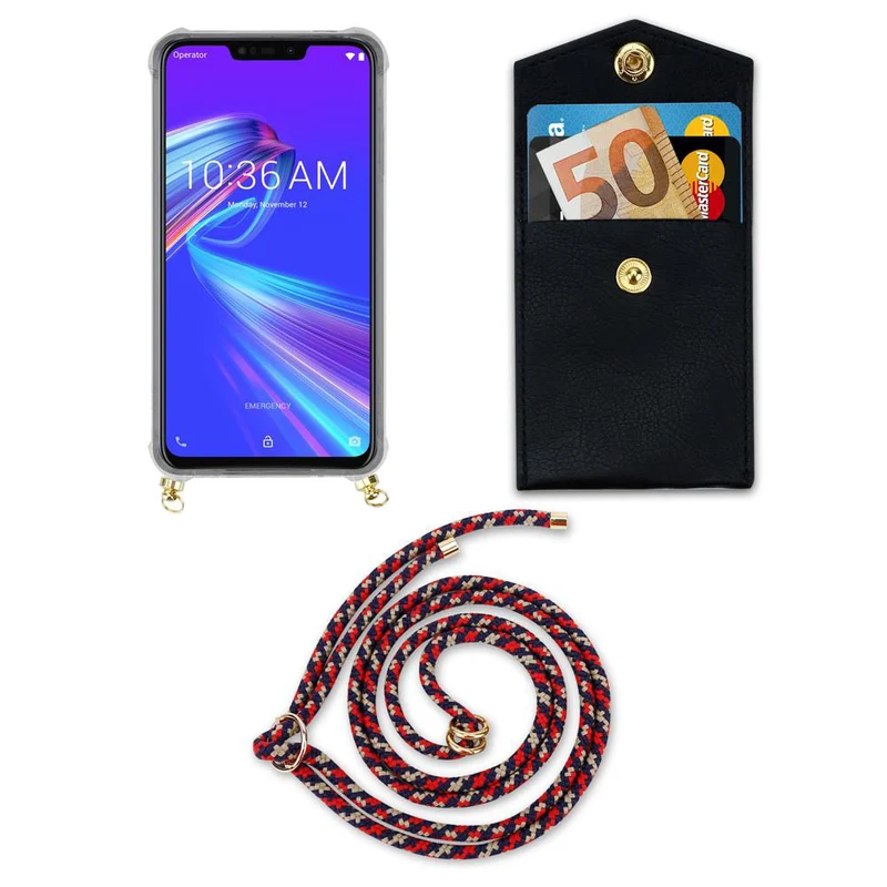 Cadorabo Handy Kette kompatibel mit Asus ZenFone MAX M2 Silikon Schutzhülle mit Gold Ringen, Kordel Band und abnehmbarem Etui