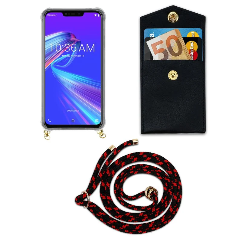 Cadorabo Handy Kette kompatibel mit Asus ZenFone MAX M2 Silikon Schutzhülle mit Gold Ringen, Kordel Band und abnehmbarem Etui