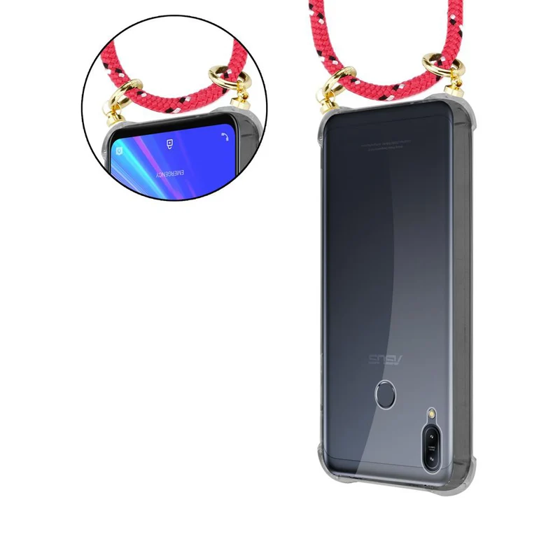 Cadorabo Handy Kette kompatibel mit Asus ZenFone MAX M2 Silikon Schutzhülle mit Gold Ringen, Kordel Band und abnehmbarem Etui