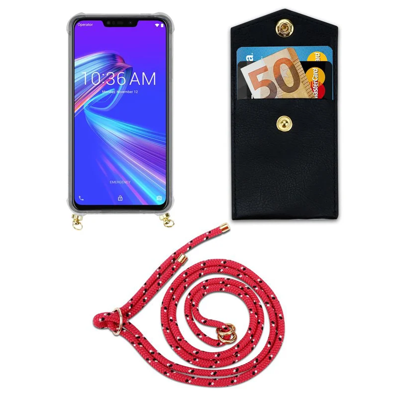 Cadorabo Handy Kette kompatibel mit Asus ZenFone MAX M2 Silikon Schutzhülle mit Gold Ringen, Kordel Band und abnehmbarem Etui