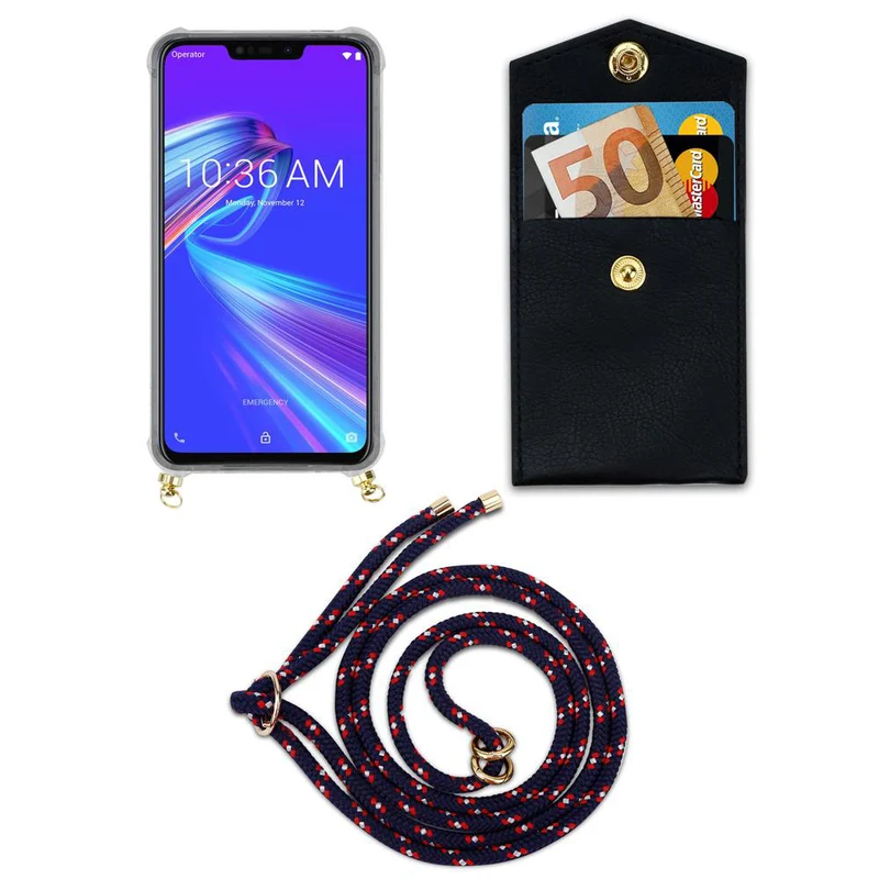 Cadorabo Handy Kette kompatibel mit Asus ZenFone MAX M2 Silikon Schutzhülle mit Gold Ringen, Kordel Band und abnehmbarem Etui