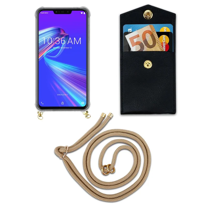 Cadorabo Handy Kette kompatibel mit Asus ZenFone MAX M2 Silikon Schutzhülle mit Gold Ringen, Kordel Band und abnehmbarem Etui
