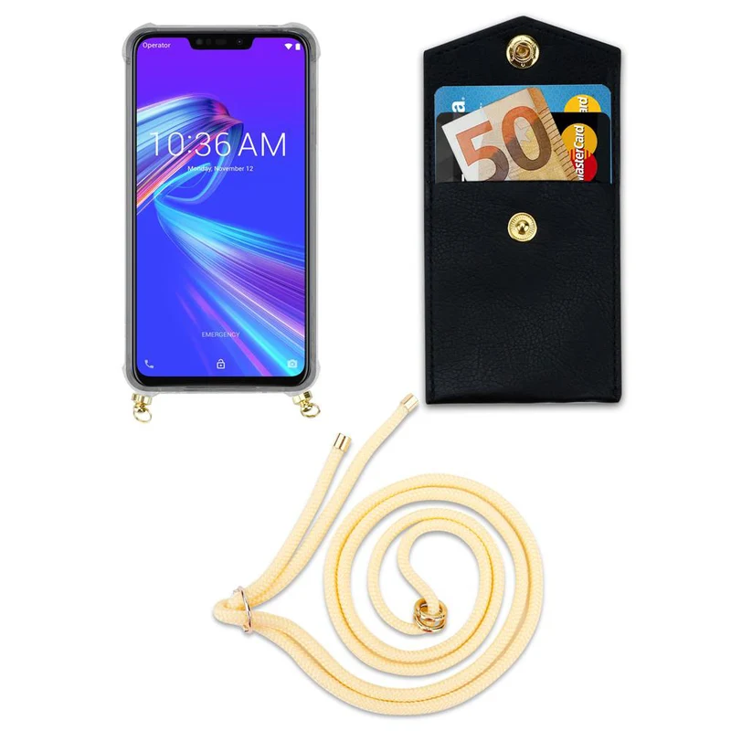 Cadorabo Handy Kette kompatibel mit Asus ZenFone MAX M2 Silikon Schutzhülle mit Gold Ringen, Kordel Band und abnehmbarem Etui